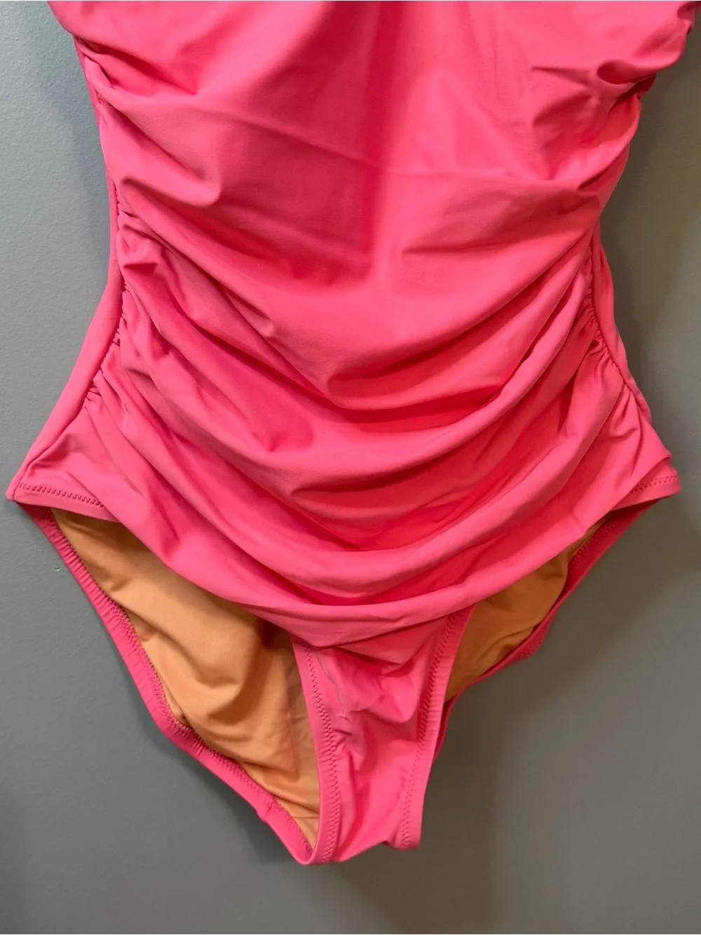 J.Crew Ruched V Neck One Piece Swimsuit in Pink. Women’s 4
